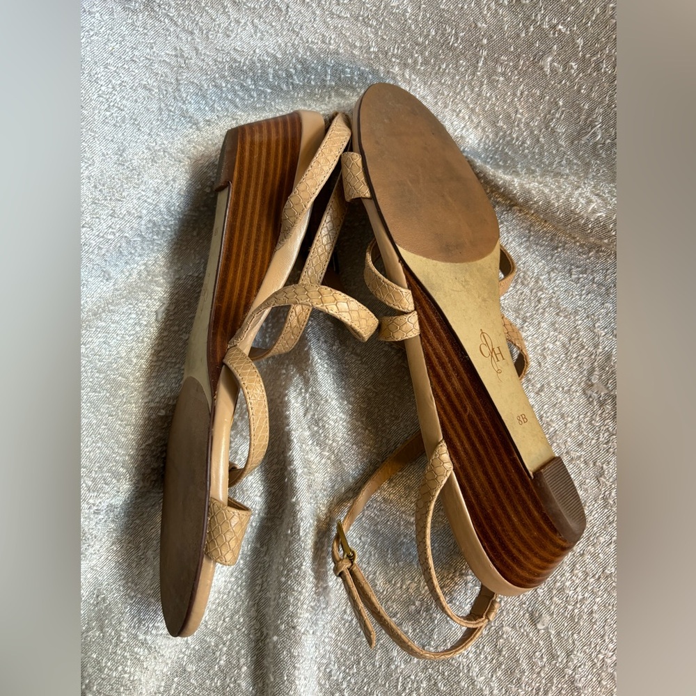 Cole Haan Textured Strappy Tan 1.5" Wedge Leather Sandal Size‎ 8 - Picture 6 of 9